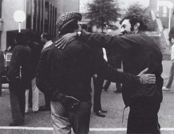 Director William Friedkin and his friend author William Peter Blatty on set of movie The Exorcist